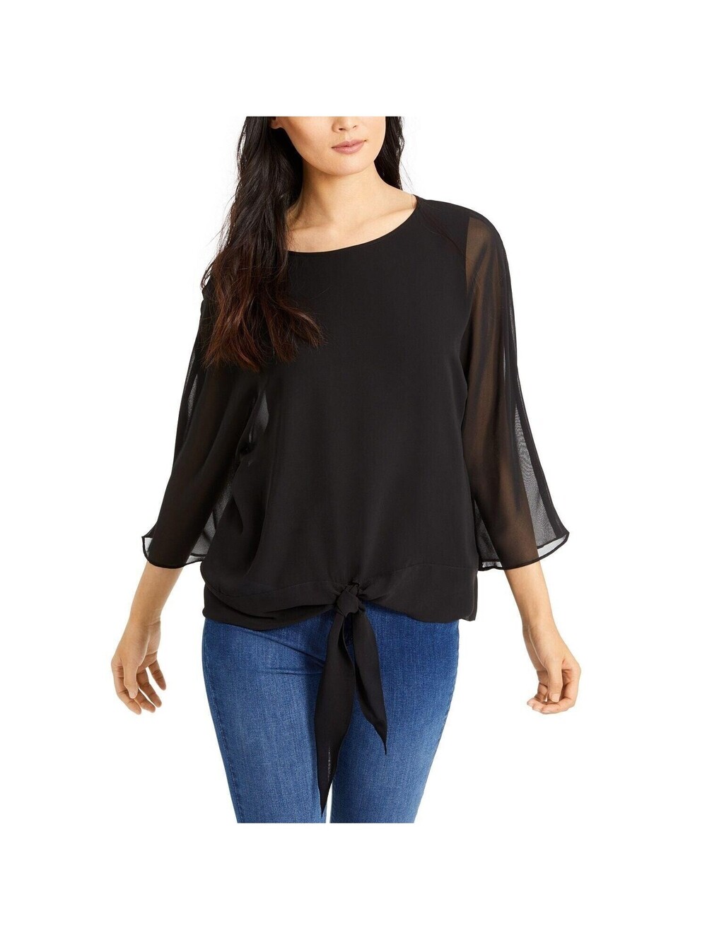 NEW Vince Camuto Rich Black Chiffon Tie-Front Blouse XS